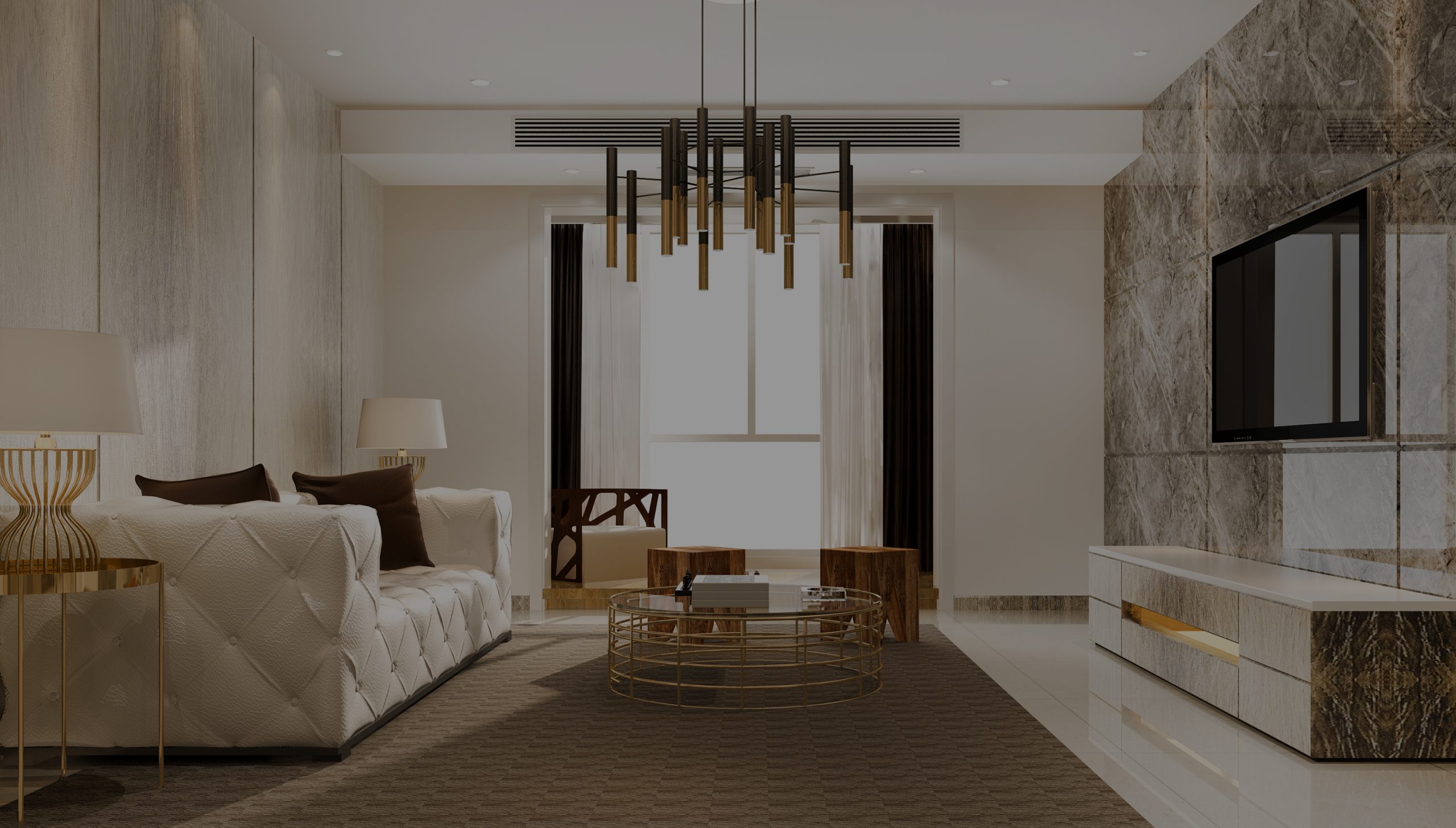 3d rendering loft luxury living room with bookshelf near bookshelf