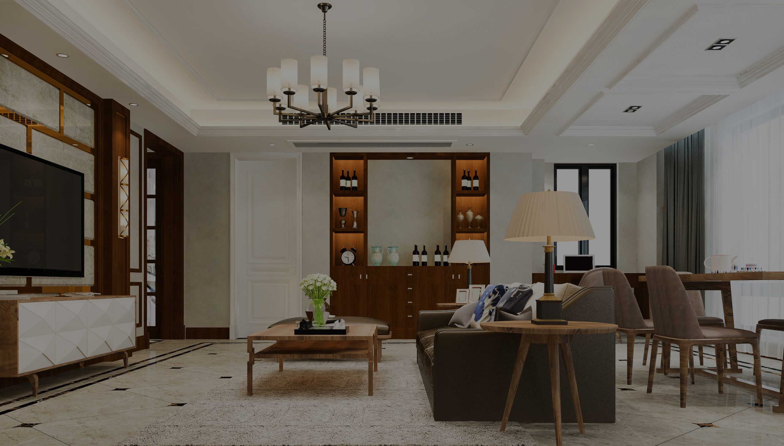 3d rendering loft luxury living room with bookshelf near bookshelf